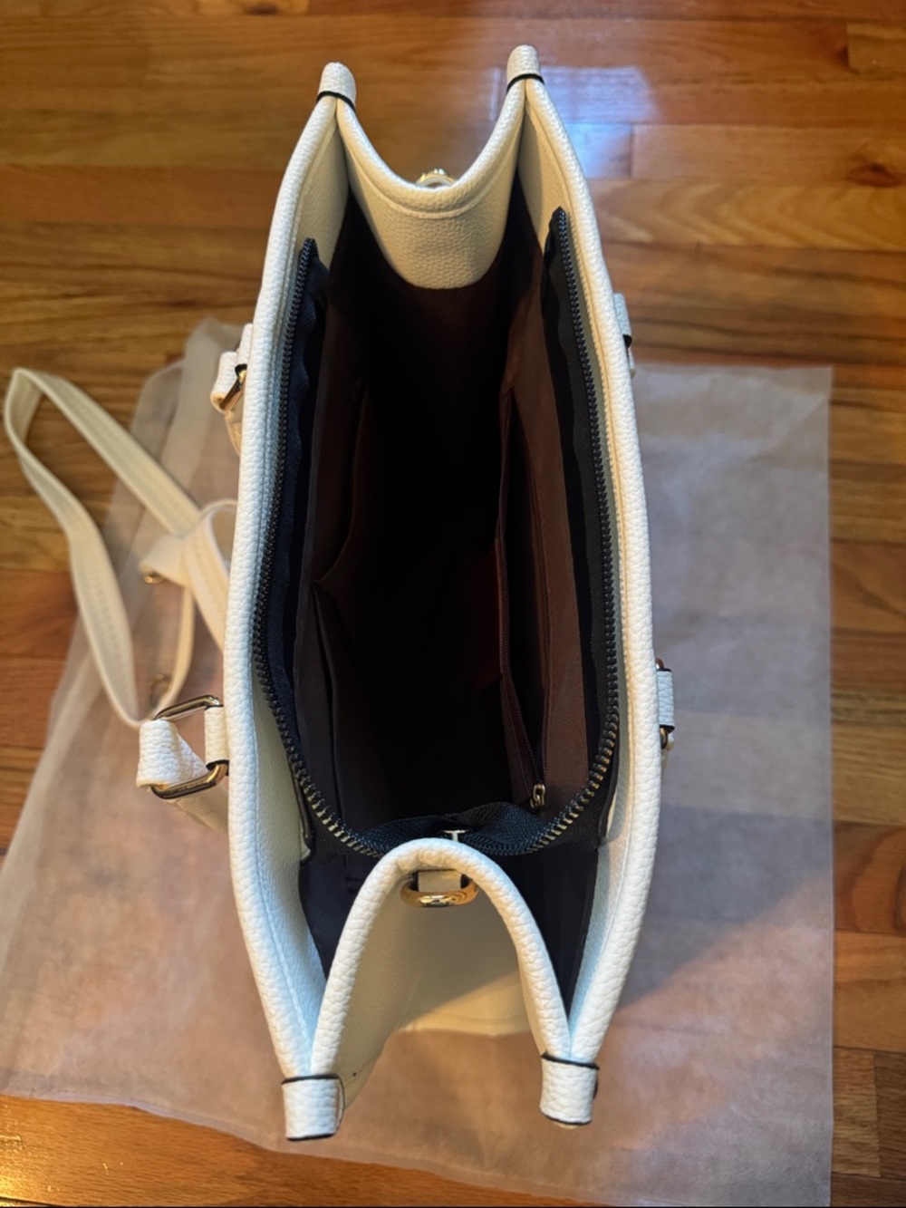 NWT Unbranded White Pebbled TOTE BAG with Handles and Removable Strap - Picture 8 of 12